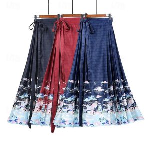 Ethnic & Cultural Costumes |   Women’s Hanfu Pleated Skirt Horses Face Skirt Chinese Traditional Ming Style Carnival Masquerade Graphic Adults Skirt Daily Wear Black Cosplay & Costumes Black