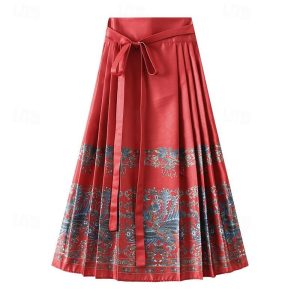 Ethnic & Cultural Costumes |   Women’s Hanfu Pleated Skirt Horses Face Skirt Chinese Traditional Ming Style Carnival Masquerade Graphic Adults Skirt Daily Wear Red Cosplay & Costumes Ethnic & Cultural Costumes