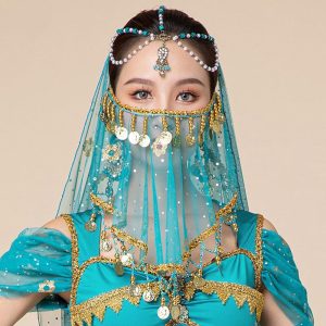 Ethnic & Cultural Costumes |   Women’s Mask Saree Belly Dance Costume Indian Indian Girl Masquerade Adults Veil Party Blue Cosplay & Costumes Blue