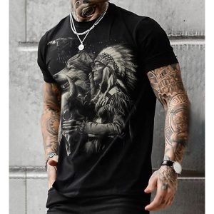 Everyday Cosplay Anime Hoodies & T-Shirts |   American Indian Wolf Native American T-shirt Anime Cartoon Anime 3D Classic Street Style For Couple’s Men’s Women’s Adults’ 3D Print Black Cosplay & Costumes Black