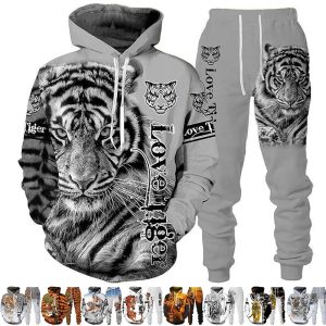 Everyday Cosplay Anime Hoodies & T-Shirts |   Animal Tiger Pants Outfits Hoodie Anime 3D Front Pocket Graphic For Couple’s Men’s Women’s Adults’ 3D Print Grey Cosplay & Costumes Everyday Cosplay Anime Hoodies & T-Shirts