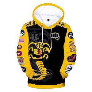 Everyday Cosplay Anime Hoodies & T-Shirts |   Cobra Kai Karate Kid Hoodie Anime Cartoon Anime 3D 3D Harajuku Graphic For Couple’s Men’s Women’s Adults’ Back To School 3D Print Black Cosplay & Costumes Black