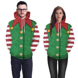 Everyday Cosplay Anime Hoodies & T-Shirts |   Elf Ugly Christmas Sweater / Sweatshirt Hoodie Elf Costume Pullover Men’s Women’s Couple’s Special Family Matching Outfits Christmas Christmas Carnival Masquerade Adults’ Party Christmas Vacation Green Cosplay & Costumes Everyday Cosplay Anime Hoodies & T-Shirts