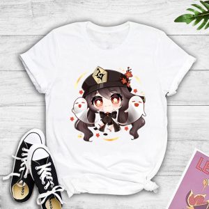 Everyday Cosplay Anime Hoodies & T-Shirts |   Genshin Impact Hutao T-shirt Cartoon Manga Anime Harajuku Graphic Kawaii For Couple’s Men’s Women’s Adults’ Back To School Hot Stamping Gray+White Cosplay & Costumes Everyday Cosplay Anime Hoodies & T-Shirts