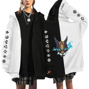 Everyday Cosplay Anime Hoodies & T-Shirts |   Genshin Impact Xiao Hoodie Anime Cartoon Anime Classic Street Style For Couple’s Men’s Women’s Adults’ Hot Stamping White Cosplay & Costumes Everyday Cosplay Anime Hoodies & T-Shirts