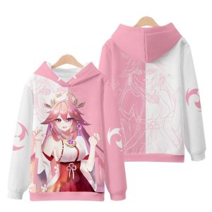 Everyday Cosplay Anime Hoodies & T-Shirts |   Genshin Impact Yae Miko Hoodie Anime Cartoon Anime 3D 3D Harajuku Graphic For Couple’s Men’s Women’s Adults’ Back To School 3D Print Pink Cosplay & Costumes Everyday Cosplay Anime Hoodies & T-Shirts