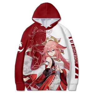 Everyday Cosplay Anime Hoodies & T-Shirts |   Genshin Impact Yae Miko Hoodie Anime Cartoon Anime 3D 3D Harajuku Graphic For Couple’s Men’s Women’s Adults’ Back To School 3D Print Red Cosplay & Costumes Everyday Cosplay Anime Hoodies & T-Shirts