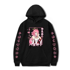 Everyday Cosplay Anime Hoodies & T-Shirts |   Genshin Impact Yae Miko Hoodie Anime Cartoon Anime Harajuku Graphic Kawaii For Couple’s Men’s Women’s Adults’ Back To School Hot Stamping Black Cosplay & Costumes Black