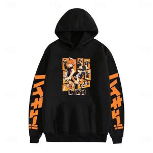 Everyday Cosplay Anime Hoodies & T-Shirts |   Haikyuu Hoodie Cartoon Back To School Anime Front Pocket Graphic For Couple’s Men’s Women’s Adults’ Masquerade Back To School Hot Stamping Casual Daily Black Cosplay & Costumes Black