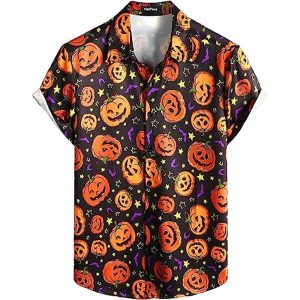 Everyday Cosplay Anime Hoodies & T-Shirts |   Halloween Skeleton / Skull Pumpkin Hawaiian Shirts Aloha Shirt Print For Men’s Adults’ Halloween Carnival Masquerade 3D Print Party Halloween Black and Purple Cosplay & Costumes Black & Purple