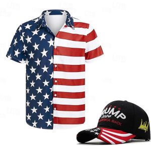 Everyday Cosplay Anime Hoodies & T-Shirts |   Independence Day July 4 USA Flag Outfits Hawaii Shirts Baseball Cap USA Flag Graphic For Men’s Adults’ Carnival Independence Day / the Fourth of July 4th of July 3D Print Festival Navy Blue Cosplay & Costumes Everyday Cosplay Anime Hoodies & T-Shirts