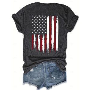 Everyday Cosplay Anime Hoodies & T-Shirts |   Independence Day July 4 USA Flag T-shirt Cartoon Manga USA Flag Harajuku Graphic Kawaii For Couple’s Men’s Women’s Adults’ Masquerade 4th of July Hot Stamping Festival Dark Gray Cosplay & Costumes Dark Gray