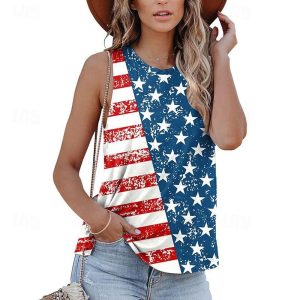 Everyday Cosplay Anime Hoodies & T-Shirts |   Independence Day July 4 USA Flag Vest Cartoon Manga USA Flag Harajuku Graphic Kawaii For Women’s Adults’ Masquerade 4th of July 3D Print Festival Blue Cosplay & Costumes Blue