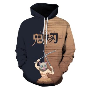 Everyday Cosplay Anime Hoodies & T-Shirts |   Inosuke Hashibira Hoodie Cartoon Manga Anime 3D Harajuku Graphic Kawaii For Couple’s Men’s Women’s Adults’ Back To School 3D Print Brown Cosplay & Costumes Brown