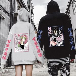 Everyday Cosplay Anime Hoodies & T-Shirts |   Kanroji Mitsuri Obanai Iguro Hoodie Anime Front Pocket Graphic For Couple’s Men’s Women’s Adults’ Hot Stamping Casual Daily Black Cosplay & Costumes Black