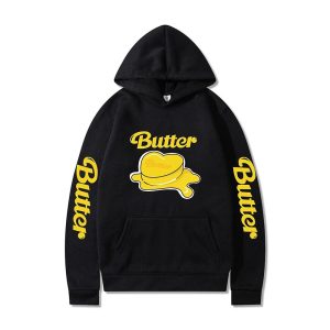 Everyday Cosplay Anime Hoodies & T-Shirts |   KPOP BTS Butter Hoodie Anime Cartoon Anime Harajuku Graphic Kawaii For Couple’s Men’s Women’s Adults’ Back To School Hot Stamping Black Cosplay & Costumes Black