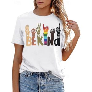 Everyday Cosplay Anime Hoodies & T-Shirts |   LGBT LGBTQ T-shirt Pride Shirts Rainbow Be Kind Lesbian For Women’s Adults’ Masquerade Hot Stamping Pride Parade Pride Month White Cosplay & Costumes Everyday Cosplay Anime Hoodies & T-Shirts