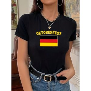 Everyday Cosplay Anime Hoodies & T-Shirts |   Oktoberfest Bavarian Beer T-shirt Print Street Style T-shirt For Couple’s Men’s Women’s Adults’ Hot Stamping Casual Daily Black Cosplay & Costumes Black