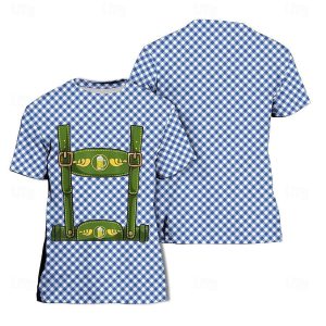 Everyday Cosplay Anime Hoodies & T-Shirts |   Oktoberfest Beer Bavarian T-shirt Lederhosen 3D Graphic For Men’s Adults’ Carnival Oktoberfest Beer 3D Print Party Casual Daily Blue Cosplay & Costumes Blue