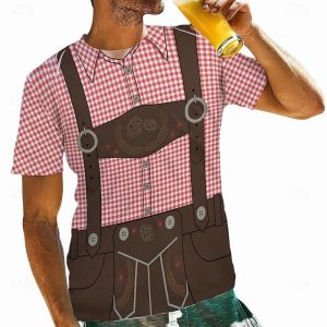 Everyday Cosplay Anime Hoodies & T-Shirts |   Oktoberfest Beer Bavarian T-shirt Lederhosen 3D Graphic For Men’s Adults’ Carnival Oktoberfest Beer 3D Print Party Casual Daily Red Cosplay & Costumes Everyday Cosplay Anime Hoodies & T-Shirts