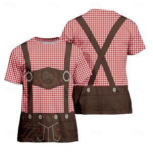 Everyday Cosplay Anime Hoodies & T-Shirts |   Oktoberfest Beer Bavarian T-shirt Lederhosen 3D Graphic For Men’s Adults’ Carnival Oktoberfest Beer 3D Print Party Casual Daily Red Cosplay & Costumes Everyday Cosplay Anime Hoodies & T-Shirts