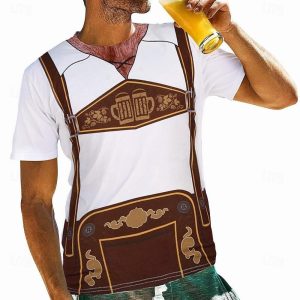 Everyday Cosplay Anime Hoodies & T-Shirts |   Oktoberfest Beer Bavarian T-shirt Lederhosen 3D Graphic For Men’s Adults’ Carnival Oktoberfest Beer 3D Print Party Casual Daily White Cosplay & Costumes Everyday Cosplay Anime Hoodies & T-Shirts