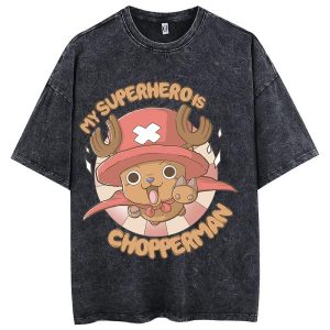 Everyday Cosplay Anime Hoodies & T-Shirts |   One Piece Chopper T-shirt Oversized Acid Washed Tee Punk Gothic T-shirt Retro Vinatge Street Style Hip Hop Unisex Adults Kids Black Cosplay & Costumes Black