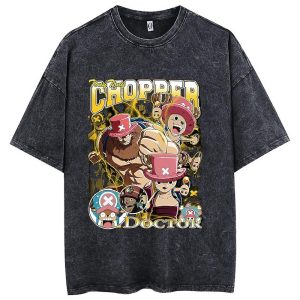 Everyday Cosplay Anime Hoodies & T-Shirts |   One Piece Chopper T-shirt Oversized Acid Washed Tee Punk Gothic T-shirt Retro Vinatge Street Style Hip Hop Unisex Adults Kids Black Cosplay & Costumes Black