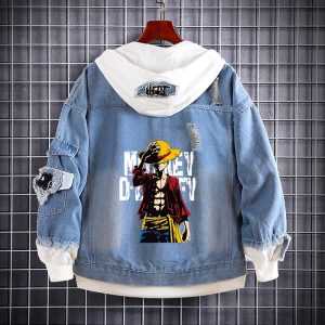 Everyday Cosplay Anime Hoodies & T-Shirts |   One Piece Film: Red Monkey D. Luffy Coat Hoodie Outerwear Anime Denim Jacket Graphic For Couple’s Men’s Women’s Adults’ Hot Stamping Wine Red Cosplay & Costumes Everyday Cosplay Anime Hoodies & T-Shirts