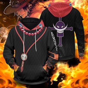 Everyday Cosplay Anime Hoodies & T-Shirts |   One Piece Film: Red Portgas D. Ace Whitebeard Pirates Hoodie Cartoon Manga Anime 3D Front Pocket Graphic For Couple’s Men’s Women’s Adults’ 3D Print Black Cosplay & Costumes Black