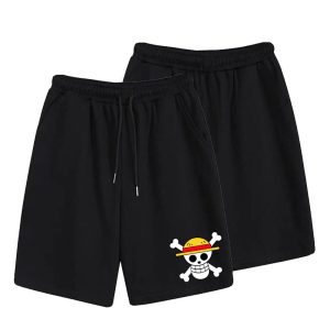 Everyday Cosplay Anime Hoodies & T-Shirts |   One Piece Monkey D. Luffy Beach Shorts Board Shorts Back To School Anime Harajuku Graphic Kawaii For Couple’s Men’s Women’s Adults’ Back To School Hot Stamping Black-white Cosplay & Costumes Black / White