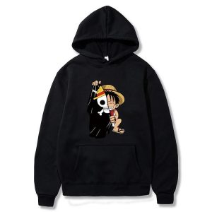 Everyday Cosplay Anime Hoodies & T-Shirts |   One Piece Monkey D. Luffy Hoodie Anime Cartoon Anime Front Pocket Graphic For Couple’s Men’s Women’s Adults’ Halloween Carnival Hot Stamping Street Daily Black Cosplay & Costumes Black