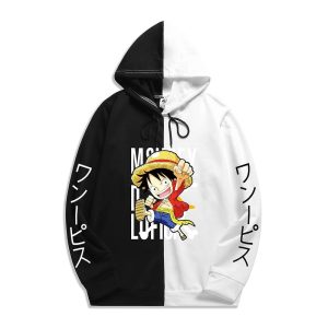 Everyday Cosplay Anime Hoodies & T-Shirts |   One Piece Monkey D. Luffy Hoodie Anime Cartoon Anime Harajuku Graphic Kawaii For Couple’s Men’s Women’s Adults’ Back To School Hot Stamping Black-white Cosplay & Costumes Black / White