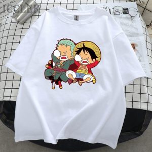 Everyday Cosplay Anime Hoodies & T-Shirts |   One Piece Monkey D. Luffy Roronoa Zoro T-shirt Print Classic Street Style For Couple’s Men’s Women’s Adults’ Hot Stamping Casual Daily White Cosplay & Costumes Everyday Cosplay Anime Hoodies & T-Shirts