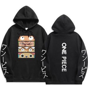 Everyday Cosplay Anime Hoodies & T-Shirts |   One Piece Monkey D. Luffy Roronoa Zoro Tony Tony Chopper Hoodie Anime Cartoon Anime Front Pocket Graphic For Couple’s Men’s Women’s Adults’ Hot Stamping Black Cosplay & Costumes Black