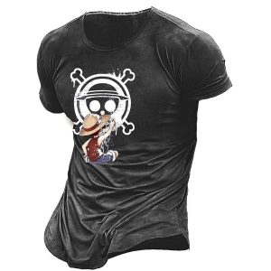 Everyday Cosplay Anime Hoodies & T-Shirts |   One Piece Monkey D. Luffy T-shirt Anime Cartoon Anime 3D Classic Street Style For Couple’s Men’s Women’s Adults’ 3D Print Dark Gray Cosplay & Costumes Dark Gray