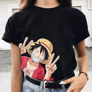 Everyday Cosplay Anime Hoodies & T-Shirts |   One Piece Monkey D. Luffy T-shirt Anime Cartoon Anime Harajuku Graphic Kawaii For Couple’s Men’s Women’s Adults’ Masquerade Back To School Hot Stamping Black Cosplay & Costumes Black