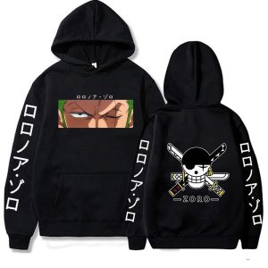 Everyday Cosplay Anime Hoodies & T-Shirts |   One Piece Roronoa Zoro Hoodie Anime Cartoon Anime Front Pocket Graphic For Couple’s Men’s Women’s Adults’ Hot Stamping Black Cosplay & Costumes Black