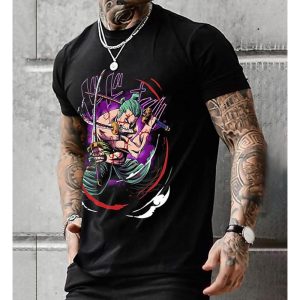 Everyday Cosplay Anime Hoodies & T-Shirts |   One Piece Roronoa Zoro T-shirt Anime Cartoon Anime 3D Classic Street Style For Couple’s Men’s Women’s Adults’ 3D Print Black Cosplay & Costumes Black