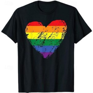 Everyday Cosplay Anime Hoodies & T-Shirts |   Pride Parade LGBT Pride Gay Pride Rainbow Flag T-shirt Cartoon Manga Rainbow Harajuku Graphic Kawaii For Couple’s Men’s Women’s Adults’ Masquerade Back To School Hot Stamping Pride Parade Pride Month Black and Red Cosplay & Costumes Black & Red