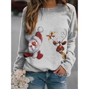 Everyday Cosplay Anime Hoodies & T-Shirts |   Santa Claus Reindeer Cosplay Christmas Ugly Christmas Sweater / Sweatshirt Hoodie Pullover Graphic Reindeer Women’s for Christmas Carnival Masquerade Christmas Adults’ Gray Cosplay & Costumes Everyday Cosplay Anime Hoodies & T-Shirts