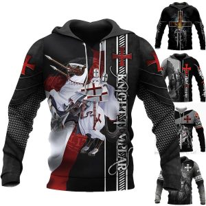 Everyday Cosplay Anime Hoodies & T-Shirts |   The Last Templar Crusader Knights Templar Crusader Hoodie Cartoon Manga Anime 3D Graphic For Couple’s Men’s Women’s Adults’ 3D Print Black 2 Cosplay & Costumes Black 2