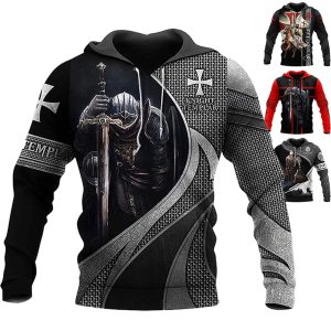 Everyday Cosplay Anime Hoodies & T-Shirts |   The Last Templar Crusader Knights Templar Crusader Hoodie Cartoon Manga Anime 3D Graphic For Couple’s Men’s Women’s Adults’ 3D Print Black Cosplay & Costumes Black