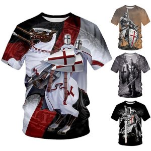 Everyday Cosplay Anime Hoodies & T-Shirts |   The Last Templar Crusader Knights Templar Crusader T-shirt Cartoon Manga Anime 3D Graphic For Couple’s Men’s Women’s Adults’ 3D Print Blue Cosplay & Costumes Blue