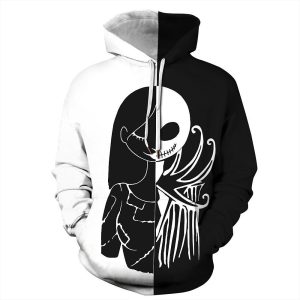 Everyday Cosplay Anime Hoodies & T-Shirts |   The Nightmare Before Christmas Halloween Sally Jack Skellington Skull Skeleton Hoodie Pullover Print 3D Front Pocket Graphic For Couple’s Men’s Women’s Adults’ Halloween Carnival Masquerade 3D Print Black and White Cosplay & Costumes Black & White