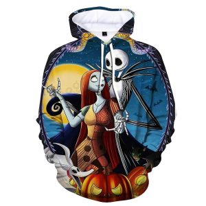 Everyday Cosplay Anime Hoodies & T-Shirts |   The Nightmare Before Christmas Halloween Skeleton / Skull Death Sally Hoodie Cartoon Manga Anime 3D Front Pocket Graphic For Couple’s Men’s Women’s Adults’ Halloween Carnival Masquerade 3D Print Blue Cosplay & Costumes Blue