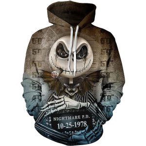 Everyday Cosplay Anime Hoodies & T-Shirts |   The Nightmare Before Christmas Jack Skellington Hoodie Cartoon Manga Anime 3D Front Pocket Graphic Kangaroo Pocket For Couple’s Men’s Women’s Adults’ 3D Print Casual Daily Sky Blue Cosplay & Costumes Everyday Cosplay Anime Hoodies & T-Shirts