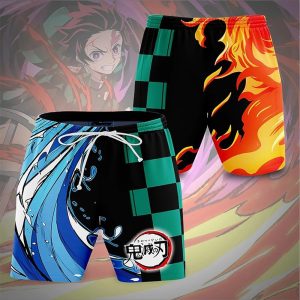 Everyday Cosplay Anime Hoodies & T-Shirts |   Tomioka Giyuu Kamado Tanjirou Beach Shorts Board Shorts Back To School Anime 3D Harajuku Graphic Kawaii For Couple’s Men’s Women’s Adults’ Back To School 3D Print Green Cosplay & Costumes Everyday Cosplay Anime Hoodies & T-Shirts