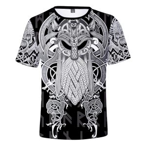 Everyday Cosplay Anime Hoodies & T-Shirts |   Vikings Warriors T-shirt Anime Cartoon Anime 3D Harajuku Graphic Kawaii For Couple’s Men’s Women’s Adults’ Back To School 3D Print Black-white Cosplay & Costumes Black / White