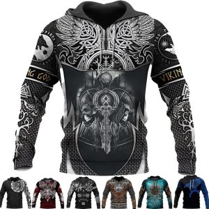 Everyday Cosplay Anime Hoodies & T-Shirts |   Vikings Warriors Viking Tattoo Hoodie Cartoon Manga Anime 3D Front Pocket Graphic For Couple’s Men’s Women’s Adults’ 3D Print Casual Daily Grey Cosplay & Costumes Everyday Cosplay Anime Hoodies & T-Shirts